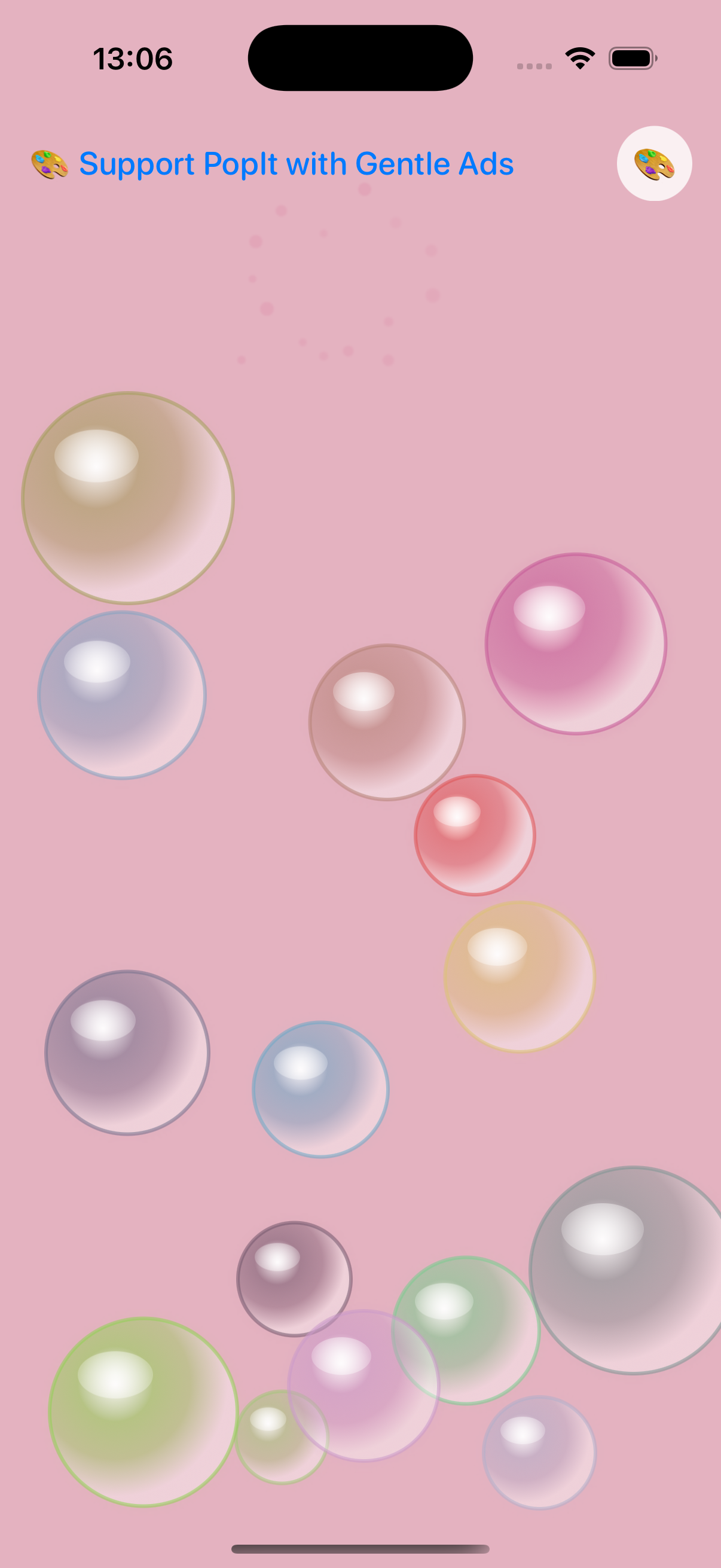 PopIt screenshot: color-reactive background