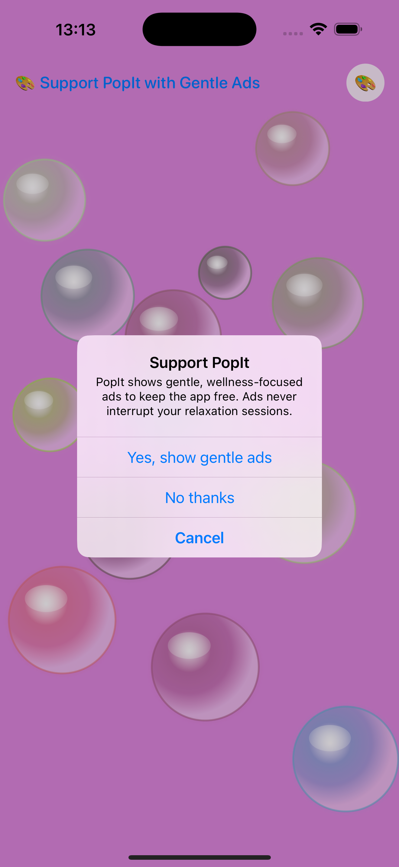 PopIt screenshot: settings and ad removal